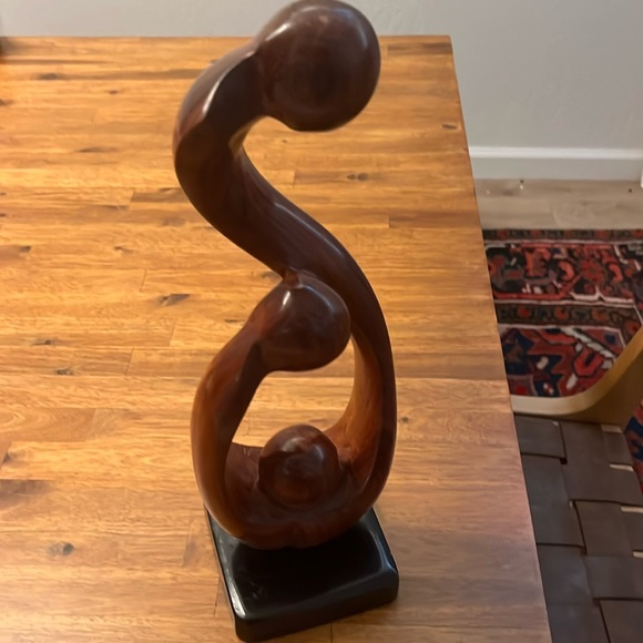 Hand Carved Other - Abstract Family Mother Father Child Statue Wood Hand Carving Wood Sculpture